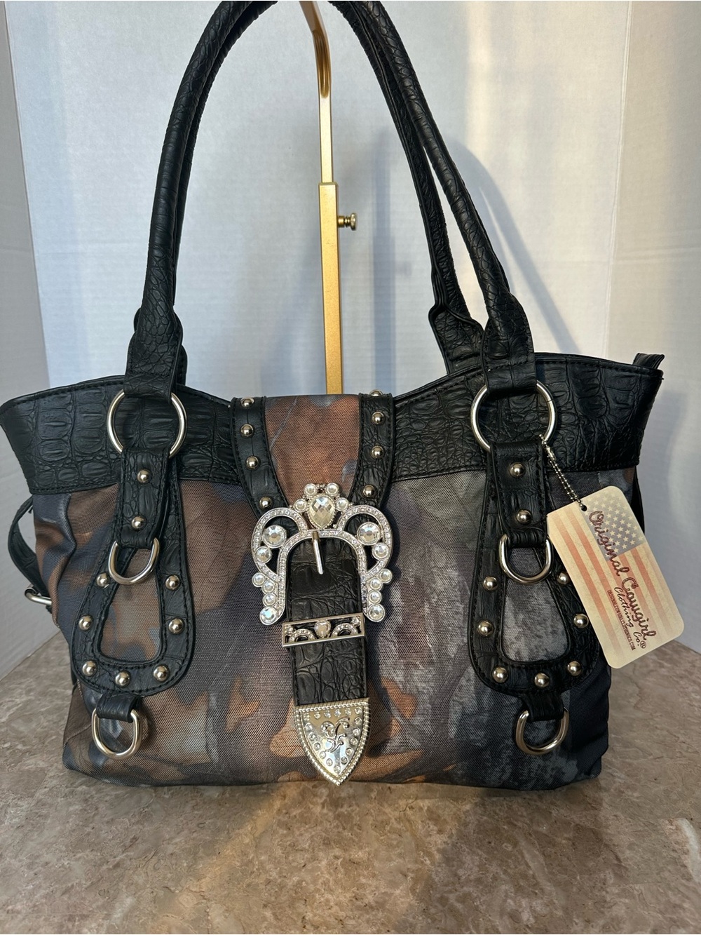 YESIR Camo Rhinestone Country Bling Satchel Goth Grunge Western Buckle Handbag